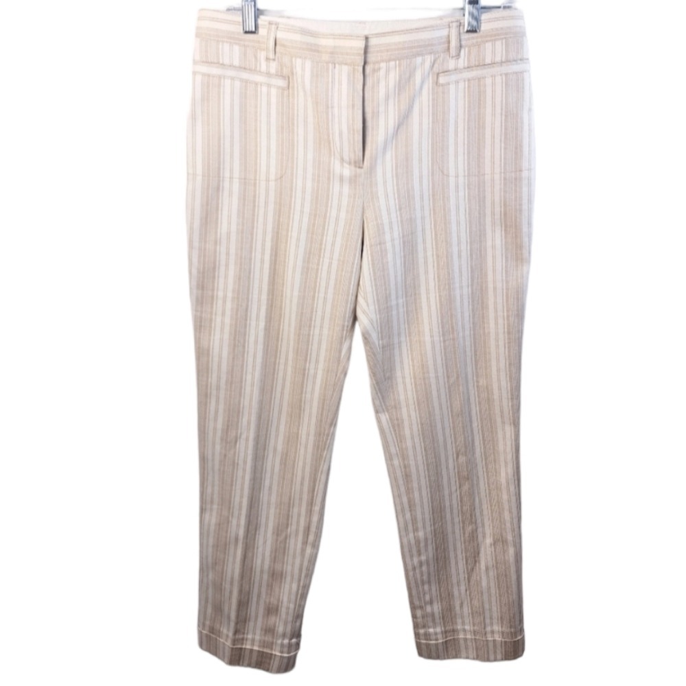Tory Burch Women's Ivory & Beige Dress Pants With Stripe Designs Size 6